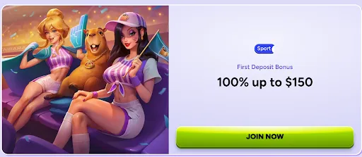 Spinbara Sport First Deposit Bonus – 100% up to $150 Spinbara camel mascot seated between two cheerleaders at a sports event